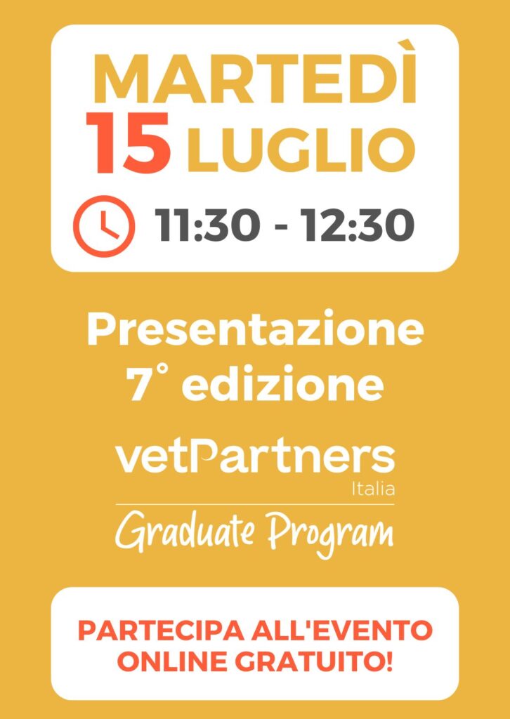 Evento zoom di presentazione del VetPartners Graduate Program dedicato ai veterinari neoabilitati - 15 luglio h11:30